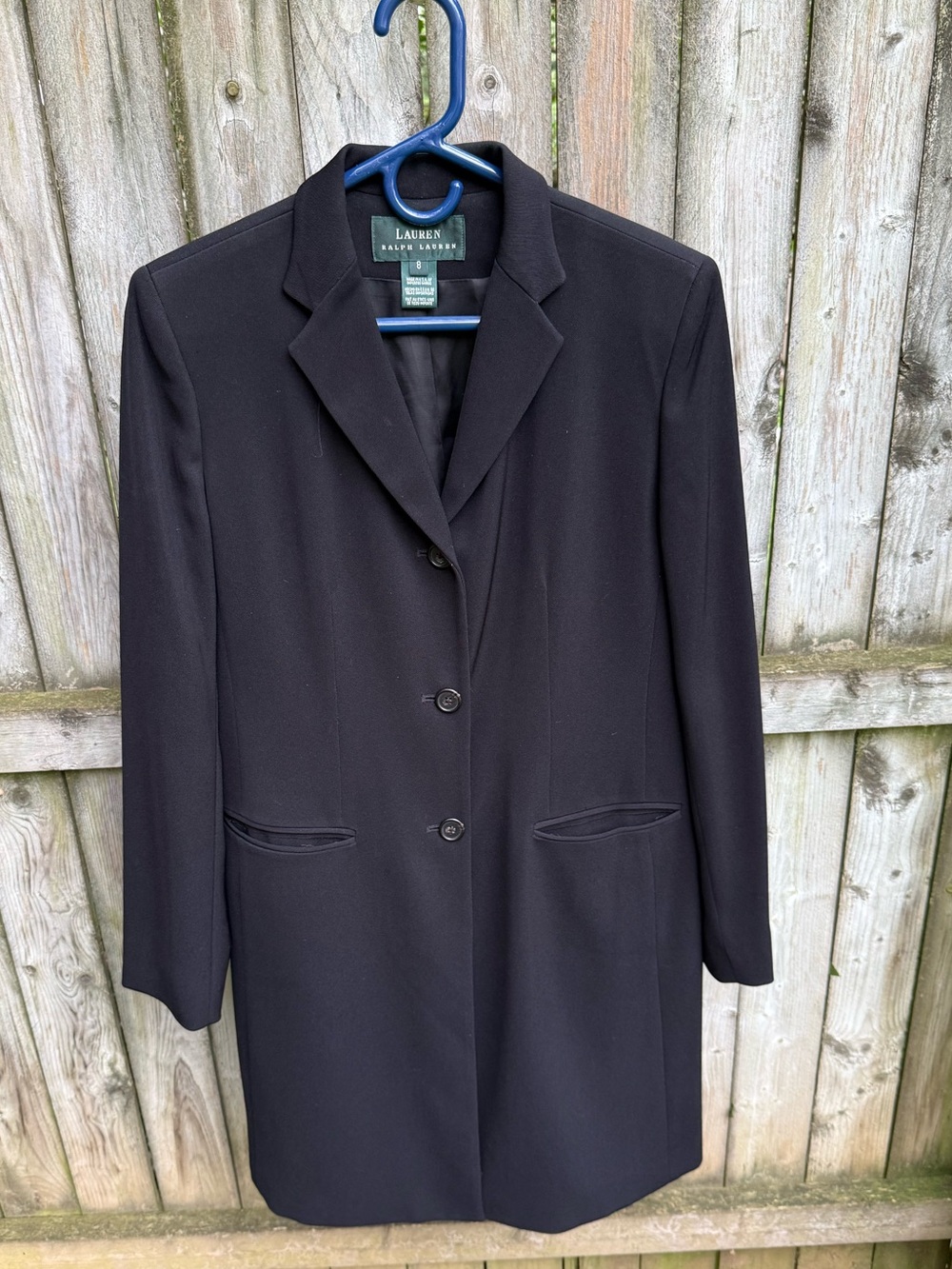 Lauren Ralph Lauren Black Long Line Jacket Blazer vintage VTG Equestrian USA 8